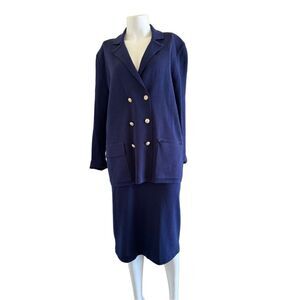 Meredith women’s M-L royal blue blazer skirt set vintage 90s wool blend